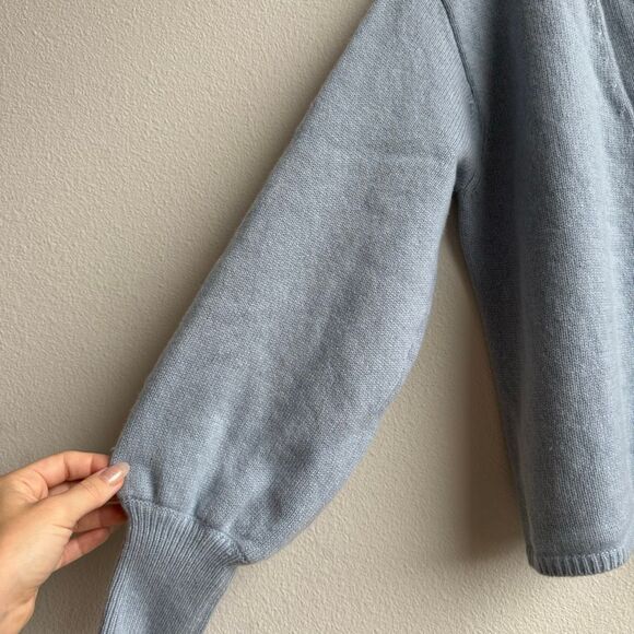 Reformation 100% Cashmere Varenne Blue Boxy Relaxed Cardigan Size Medium V Neck - Picture 2 of 7